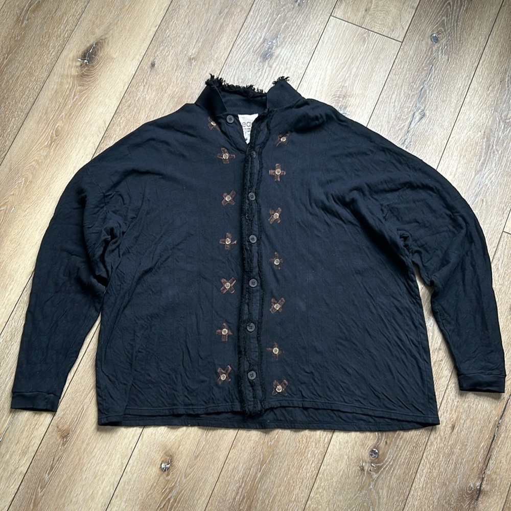 Women’s Oversized Lagenlook Button Black Shirt Shacket Hand Painted & Dy…